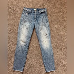 MOTHER The Stunner Ankle Fray Jeans in Graffiti Girl - Size 28 | Button Fly